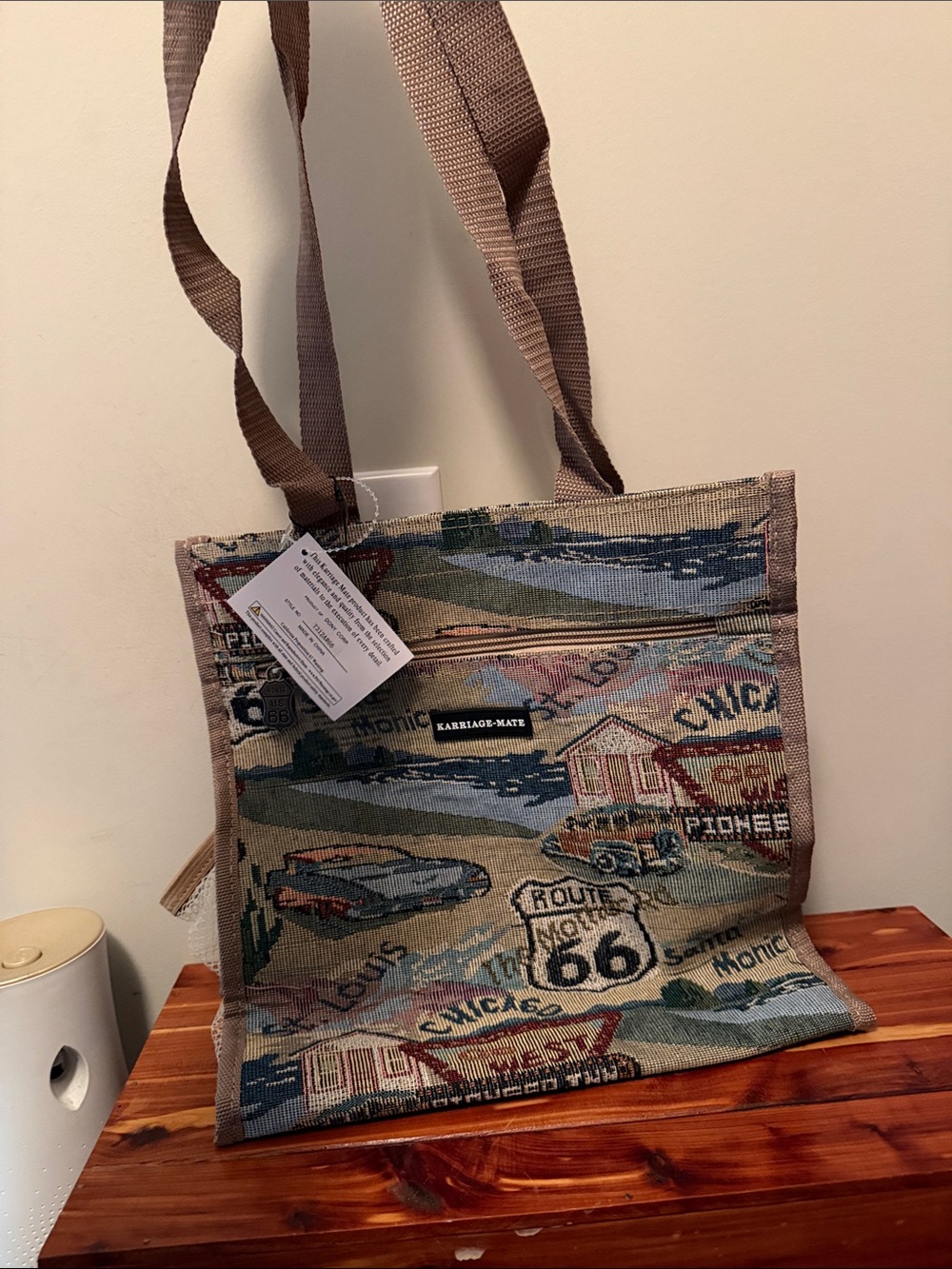 Karriage-Mate Tapestry Travel Tote Bag in Beige Multi